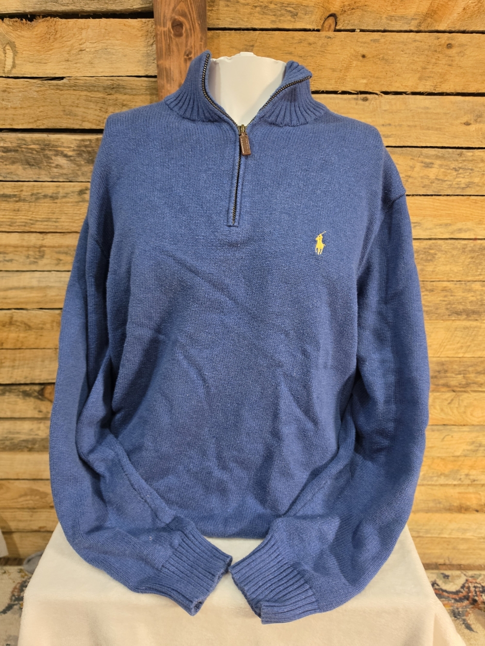 Polo Ralph Lauren Men's XLT Tall Blue Quarter Zip Sweater Pony Logo Cotton Knit